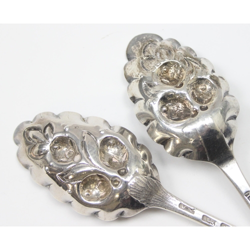 1004 - 2 George III period silver berry spoons, both marked for London 1780 but by Stephen Adams & Thomas W... 