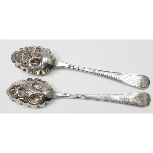 1004 - 2 George III period silver berry spoons, both marked for London 1780 but by Stephen Adams & Thomas W... 