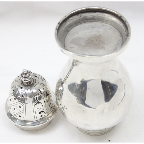 1066 - A large Edwardian silver sugar caster of bulbous form, London 1907 by Wakeley & Wheeler, approx 16cm... 