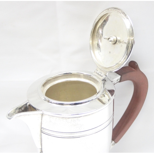 1099M - An Art Deco period silver coffee pot, Sheffield 1944 by Roberts & Belk, with wooden handle and acorn... 