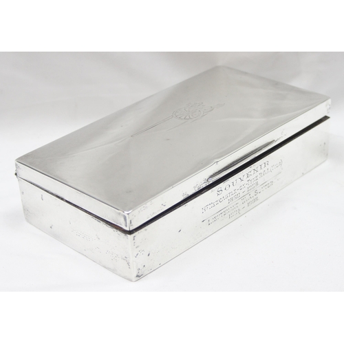 1099Q - A superb quality silver cigar box with Newcastle related military inscription, the top engraved with... 