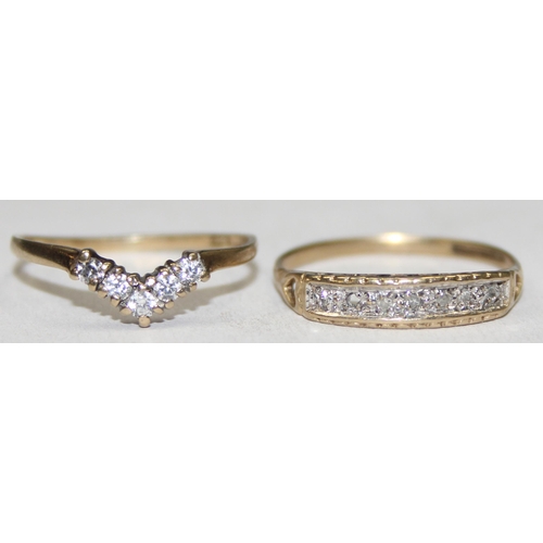 1135 - 2 9ct gold rings, a diamond set half eternity ring, approx size O, missing a stone and a white stone... 