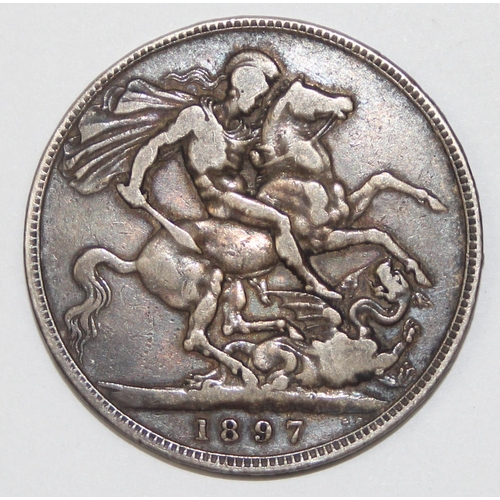 1201 - Queen Victoria 1897 silver crown coin, toned