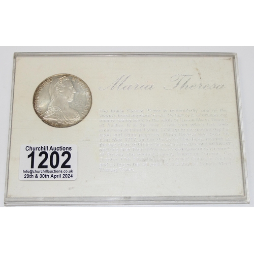 1202 - A silver Maria Theresa Thaler silver coin in presentation pack, XRF confirmed