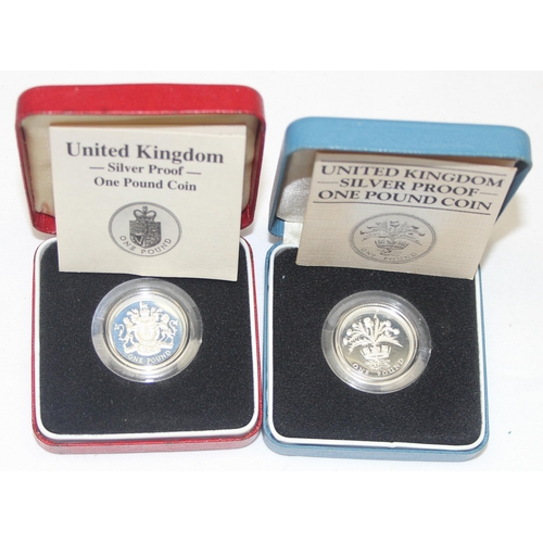 1250G - 5 boxed Royal Mint silver proof £1 coins, struck in sterling silver, boxed & 4 with paperwork