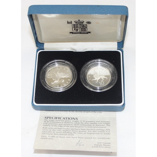 1250H - 2 boxed Royal Mint silver proof coin sets, 1990 silver proof 5p & 1992 silver proof 10p, struck in s... 