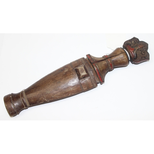 1419 - An unusual antique dagger, likely of South Asian origin, with carved and lacquered wooden handle and... 