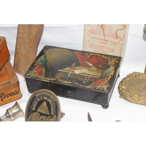 1840 - Qty of mixed stuff to inc vintage advertising tins, brass door handles etc