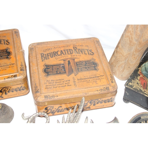 1840 - Qty of mixed stuff to inc vintage advertising tins, brass door handles etc