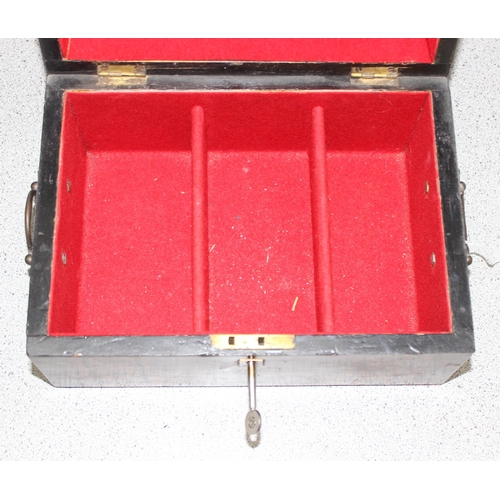 292 - Antique Tunbridge ware style jewellery casket with key, approx 28cm W x 20cm D x 14cm H