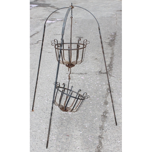 327 - 2 wirework flower baskets, approx 84cm wide x 140cm tall