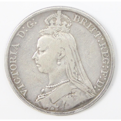 1299K - Queen Victoria 1889 silver crown coin, approx 27.75g gross