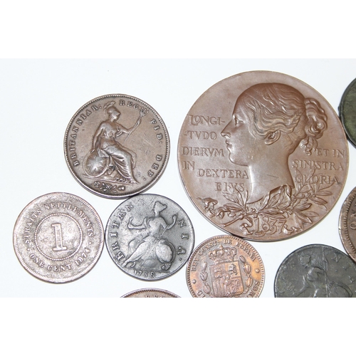 1299O - Qty of assorted 18th century and later interesting copper coins and medallions, some in high grade, ... 