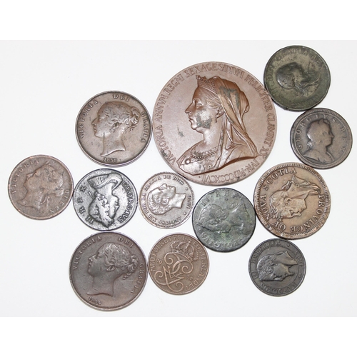 1299O - Qty of assorted 18th century and later interesting copper coins and medallions, some in high grade, ... 