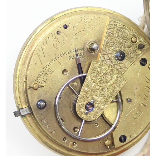 1339 - An antique silver cased open face pocket watch with fusee movement, London 1869, movement marked for... 