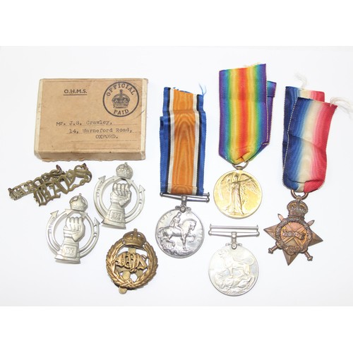 1400 - WWI and WW2 family medal group, WWI trio to 1923 Private J. Crawley of the Staffordshire Yeomanry an... 