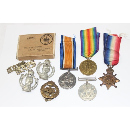 1400 - WWI and WW2 family medal group, WWI trio to 1923 Private J. Crawley of the Staffordshire Yeomanry an... 