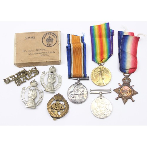 1400 - WWI and WW2 family medal group, WWI trio to 1923 Private J. Crawley of the Staffordshire Yeomanry an... 