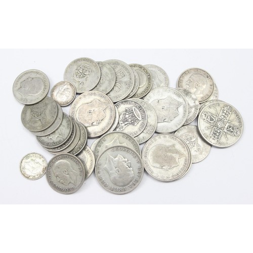 1205 - A large qty of assorted British half silver coins, George V & George VI, all 0.500 silver, florins d... 