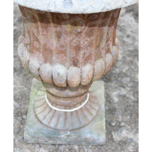 344 - 3 composite garden urn planters, largest approx 28cm diameter x 35cm tall