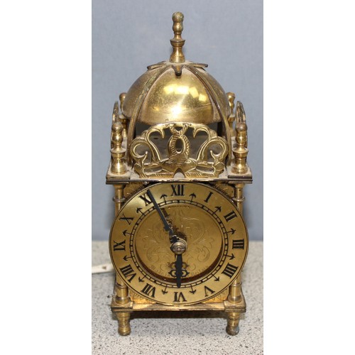 1317 - Vintage self start electric Smiths solid brass bodied lantern clock with engraved chapter ring dial ... 