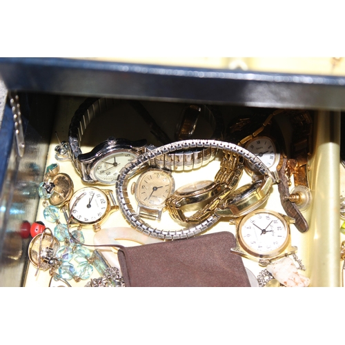 1133 - A 1977 silver jubilee jewellery box and contents to inc a number of watches and a number of silver i... 