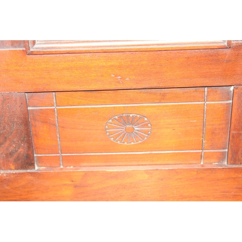 12 - A vintage oak hall stand with mirror, tiles and glove box, approx 84cm wide x 31cm x 195cm tall