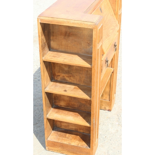 15 - An unusual Art Deco period oak bureau with built-in book shelves, approx 76cm wide x 35cm deep x 100... 