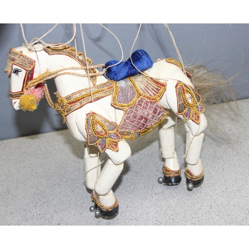 1520 - A vintage painted wooden horse puppet, possibly Indian, approx 35cm wide