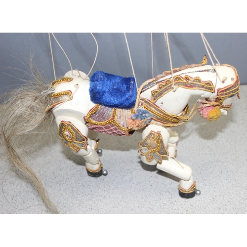 1520 - A vintage painted wooden horse puppet, possibly Indian, approx 35cm wide