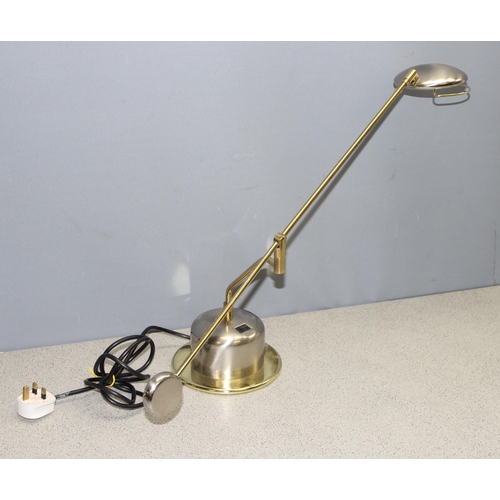 231 - Interesting and good quality brass and brushed-steel counter-balanced adjustable desk lamp, approx 5... 