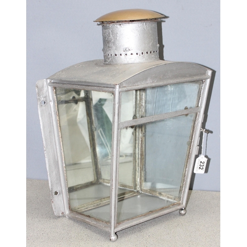 232 - Vintage painted railway platform wall-mountable lantern with glazed panels approx 55cm H