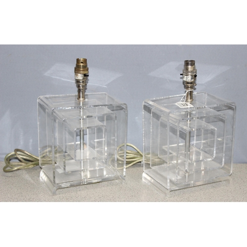 233 - Pair of Perspex and chrome spiral design table lamps, approx 30cm H