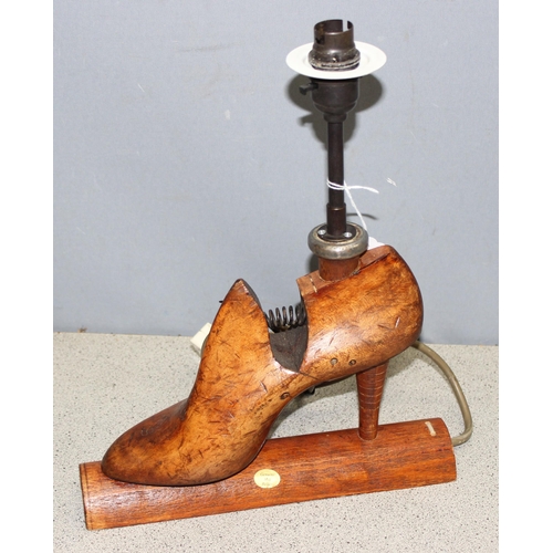 239 - Mill Relic shoe-last lamp base, approx 33cm H