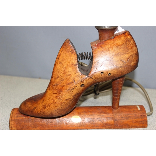 239 - Mill Relic shoe-last lamp base, approx 33cm H