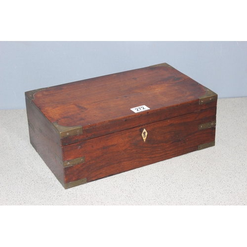 272 - An antique mahogany writing slope with brass bound corners, approx 40cm wide