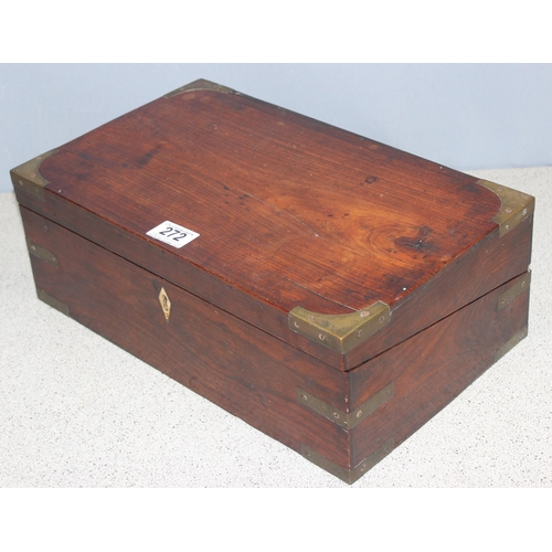 272 - An antique mahogany writing slope with brass bound corners, approx 40cm wide