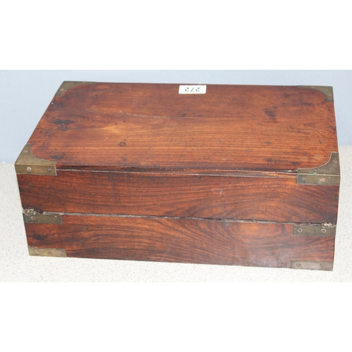 272 - An antique mahogany writing slope with brass bound corners, approx 40cm wide