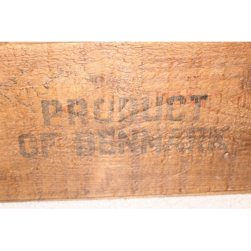 280 - A vintage Danish Blue Cheese advertising wooden box, approx 37cm x 21cm x 20cm