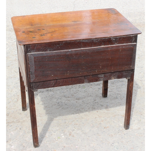 4 - A Georgian 2 drawer oak lowboy with brass fittings, likely 2nd half 18th century, approx 74cm wide x... 