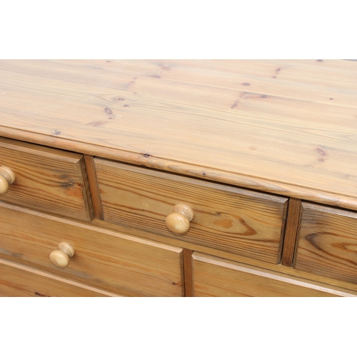 58 - An unusual modern pine 3 over 6 multi-drawer chest of drawers, approx 116cm wide x 49cm deep x 90cm ... 