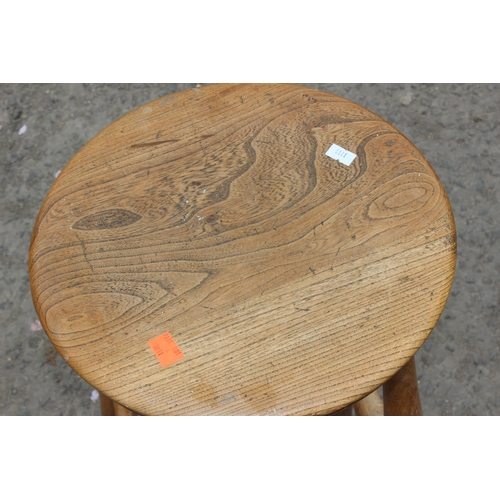 62 - A vintage elm topped stool, approx 31cm wide x 31cm deep x 72cm tall