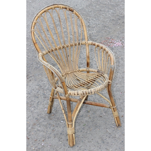 33 - A vintage mid-century bamboo & wicker cane tub armchair in the manner of Franco Albini, approx 86cm ... 