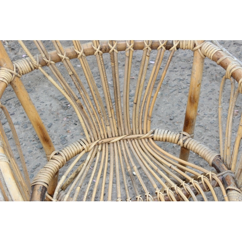 33 - A vintage mid-century bamboo & wicker cane tub armchair in the manner of Franco Albini, approx 86cm ... 