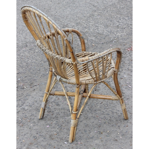 33 - A vintage mid-century bamboo & wicker cane tub armchair in the manner of Franco Albini, approx 86cm ... 