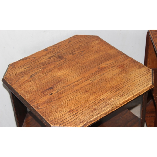 35 - A matched pair of Art Deco period octagonal oak side tables, largest approx 46cm wide x 46cm deep x ... 