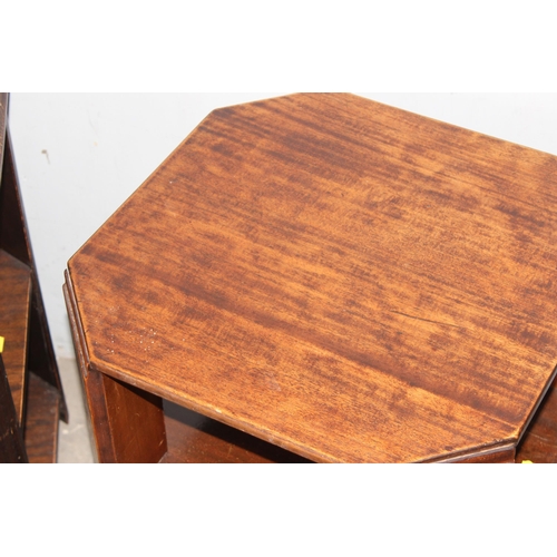 35 - A matched pair of Art Deco period octagonal oak side tables, largest approx 46cm wide x 46cm deep x ... 