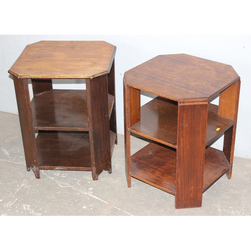 35 - A matched pair of Art Deco period octagonal oak side tables, largest approx 46cm wide x 46cm deep x ... 