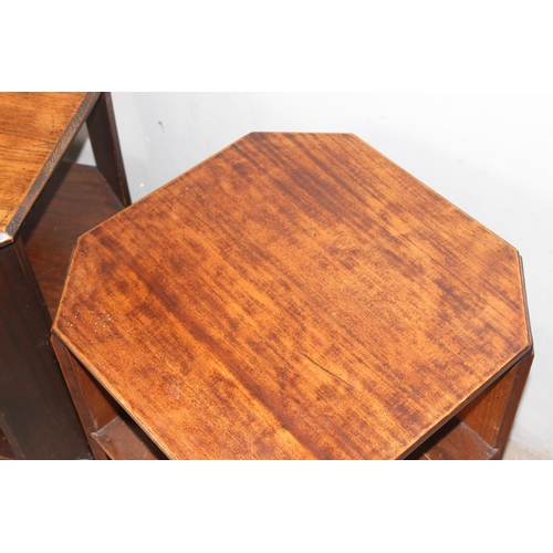 35 - A matched pair of Art Deco period octagonal oak side tables, largest approx 46cm wide x 46cm deep x ... 