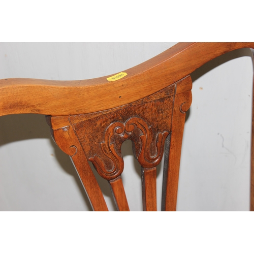 36 - A set of 4 mahogany dining chairs floral pattern seats, each approx 110cm tall